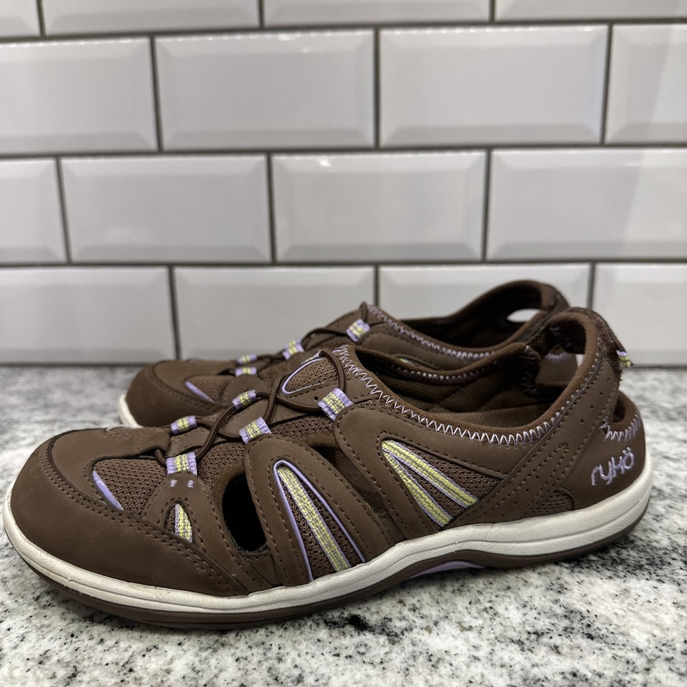 Ryka "Hula" Brown Leather Upper Fisherman Style Sneakers Slip On Shoes Women 7 W
